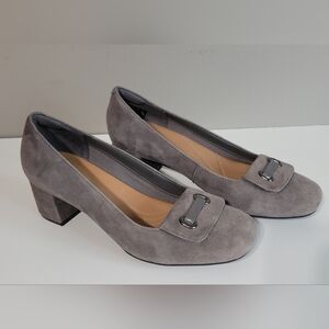 Clarks Gray Suede Heels